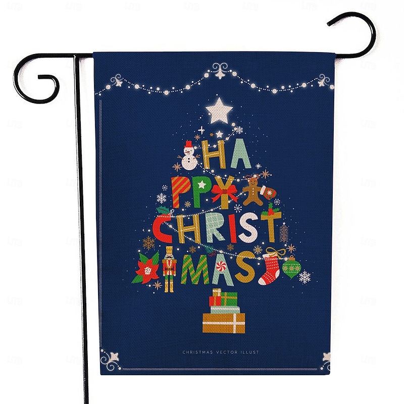 Christmas Garden Flag, Double-Sided Printed Linen Yard Banner, Holiday Outdoor Decoration Flag for Lawn, Porch, and Garden