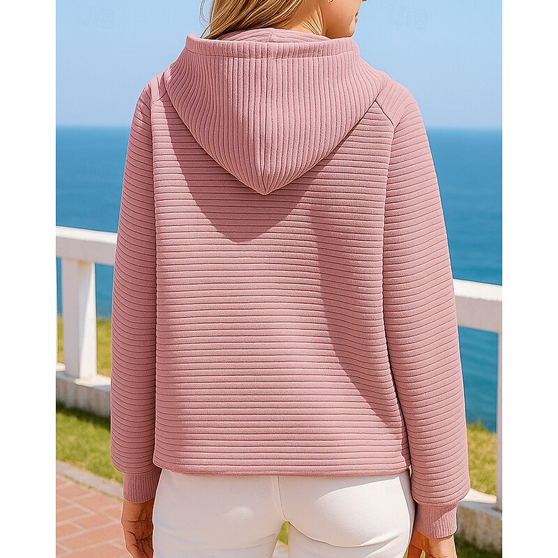 Women's Pullover Sweatshirt Casual Hoodies Baggy with Pockets Long Sleeve Top Athleisure Fall Solid Colored Outdoor Travel Vacation Sportswear Activewear Black Pink Green2