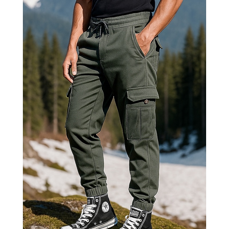 Men's Cargo Pants Hiking Pants Trousers Thermal Pants Winter Outdoor Regular Fit Thermal Warm Bottoms Pocket Elastic Waist Black Army Green Camping / Hiking Running S M L XL XXL3