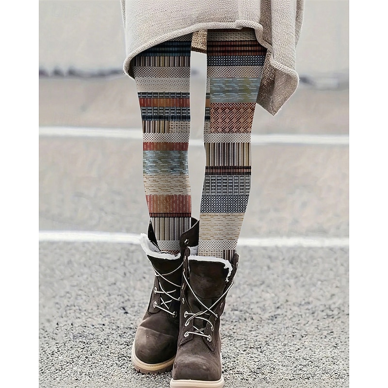 Women's Pants Trousers Leggings Cozy Leggings Casual Boho Full Length High Waist Geometic Elastic Waist Print Breathability Comfortable Stretchy Vacation Street Daily Wear Khaki Summer Spring Fall