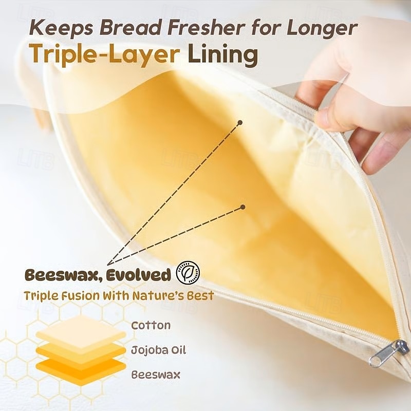 Wide Zipper Access Cotton & Beeswax Bread Bags for Sourdough Reusable Beeswax Food Storage Bags Extra Large and Portable Cotton Food Storage Bag for Home Bakers to Keep Fresh3