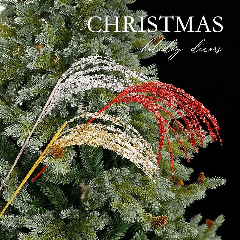3 Pack Christmas Glitter Tree Picks Ornaments, Gold and Red Sequin Sparkle Stems, Holiday DIY Craft Accessories, Artificial Spray Branches for Xmas Tree Decorations4