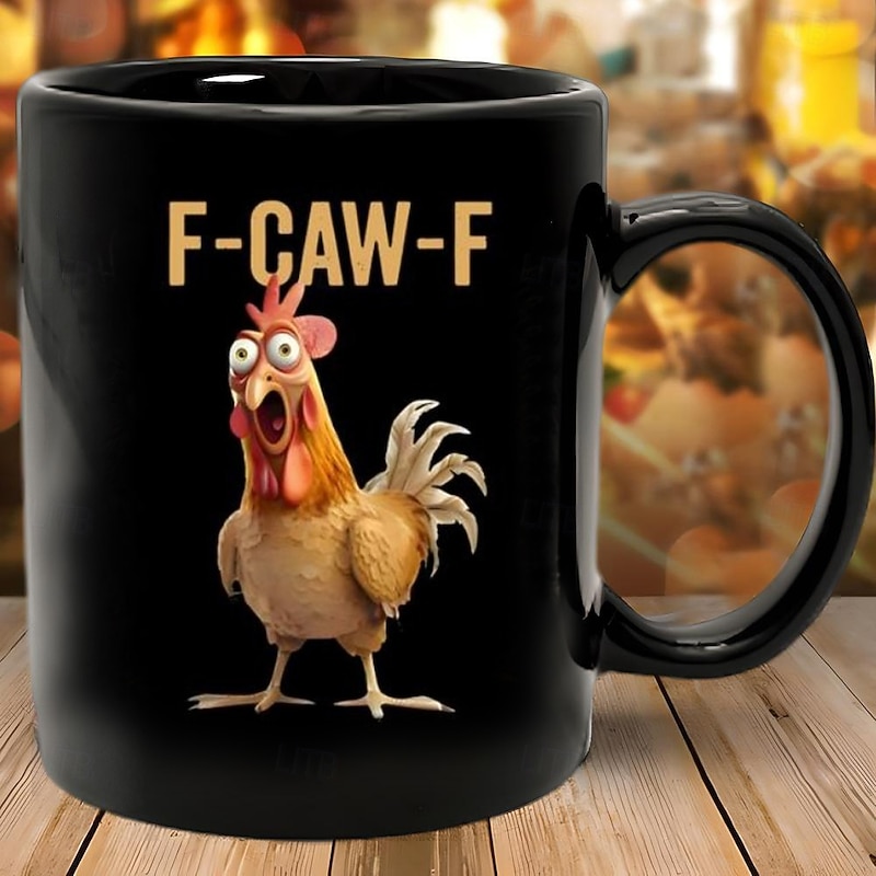 F-Caw-F Funny Chicken Mug Humorous Rooster Coffee Cup Gag Christmas Gift for Friends & Family Ceramic Tea Mug Office Kitchen Birthday Christmas or Funny Gift Idea