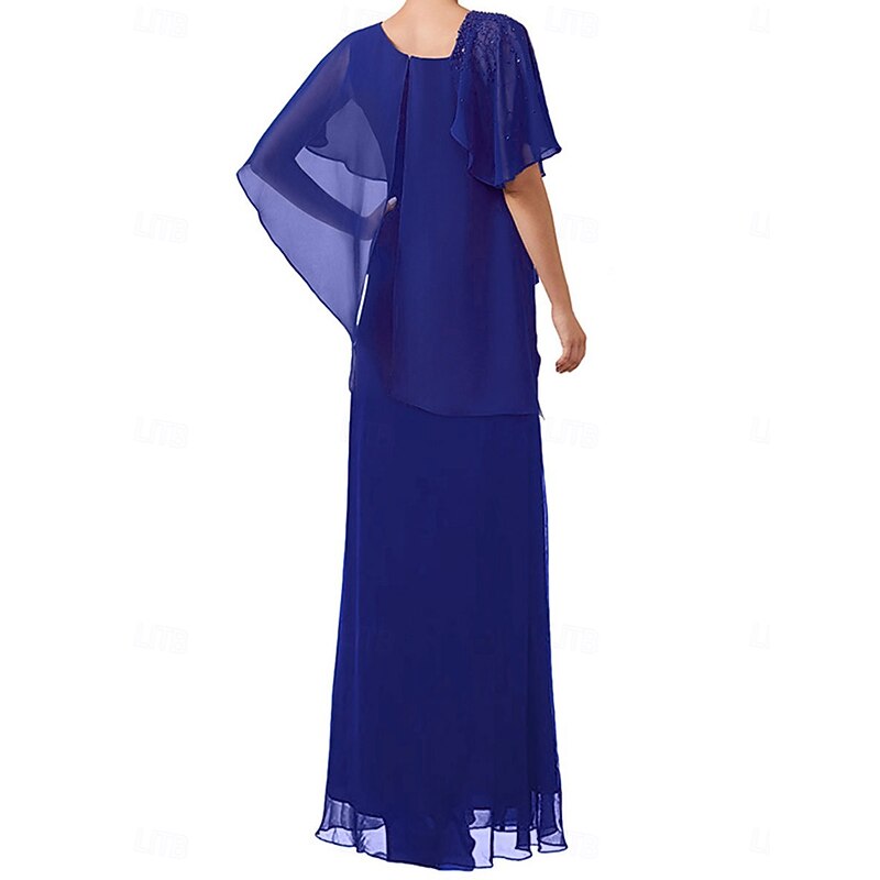 A-Line Mother of the Bride Dress Elegant Simple Square Neck Ankle Length Chiffon Short Sleeve with Solid Color2
