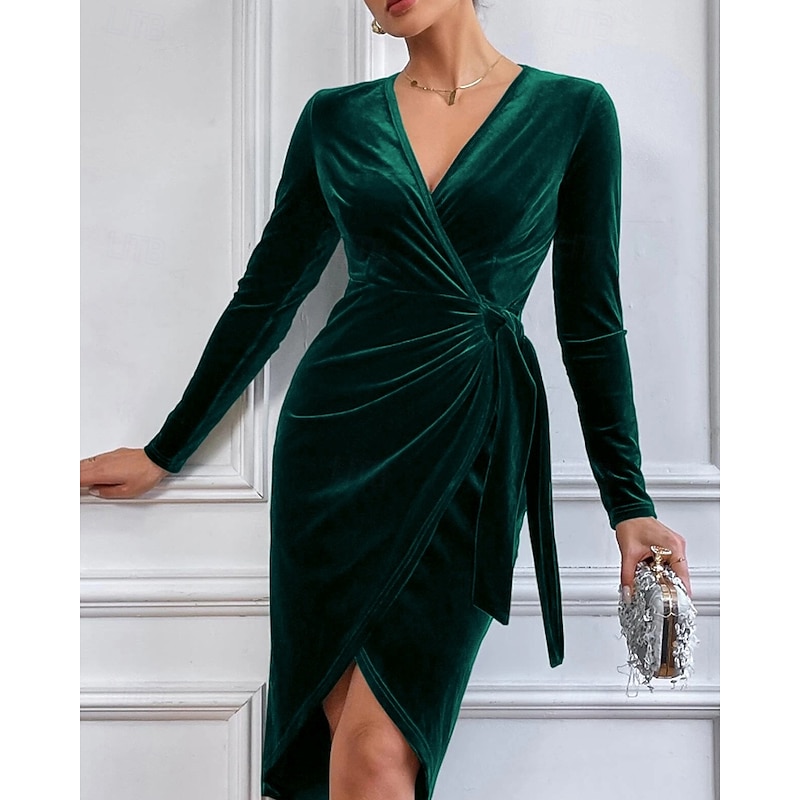 Women's Mini Dress Velvet Dress Party Dress Cocktail Dress Bodycon Elegant Modern Party Evening Party Date Regular Fit Slim Plain Long Sleeve Crew Neck Wine Green Dark Blue Fall Winter2