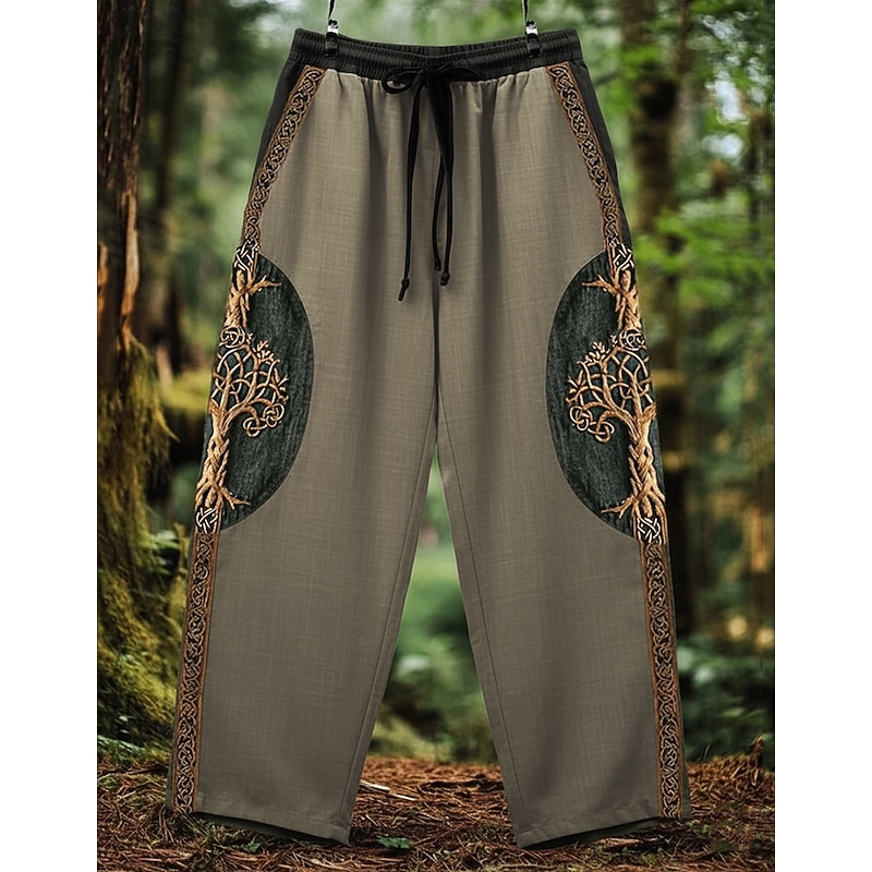 Men's 3D Print Trousers Casual Pants Drawstring Pocket Elastic Waist Tree Comfort Outdoor Daily Vintage Casual Army Green Micro-elastic