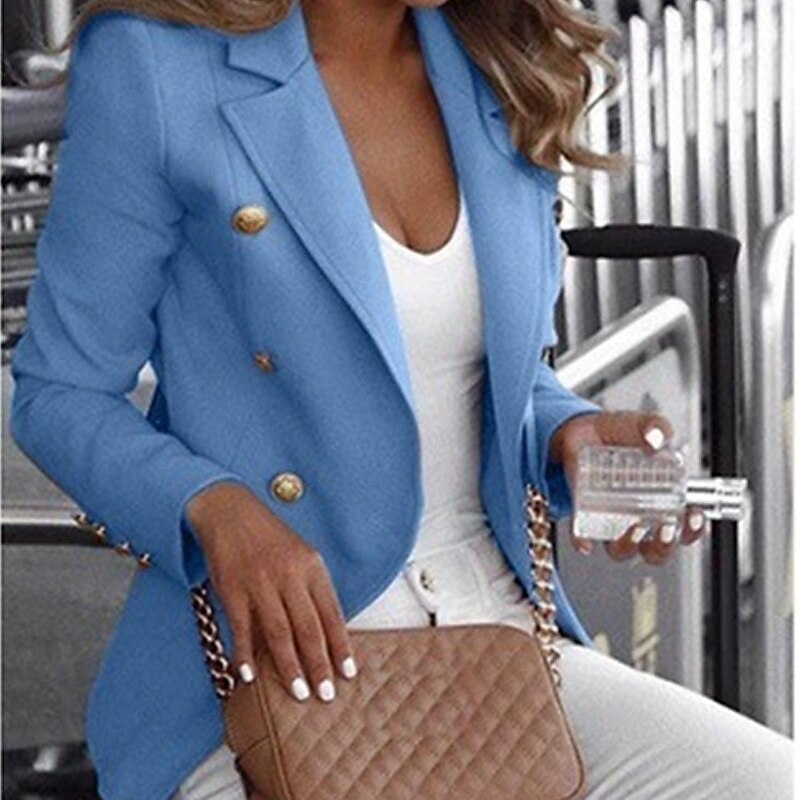 Women's Blazer Comfortable Buttons Elegant Fashion Outdoor Plain Going out Casual Daily Weekend Cardigan Regular Lapel Regular Fit Long Sleeve Outerwear White Blue Purple Spring Fall2