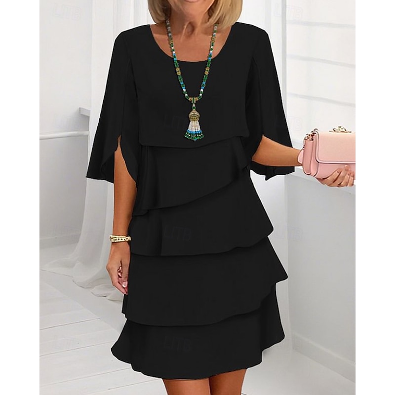 Women's Mini Dress Chiffon Dress Tiered Dress Fashion Modern Outdoor Holiday Going out Regular Fit Plain Half Sleeve Crew Neck Black White Pink Blue Spring Fall3