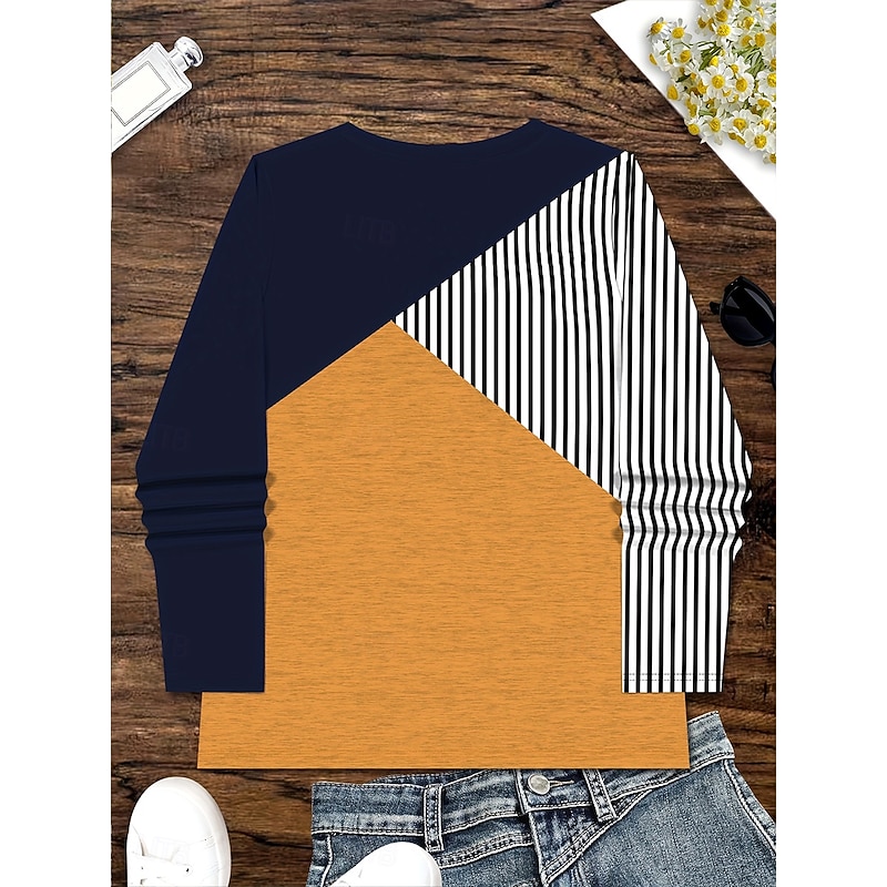 Women's T Shirt Graphic Geometric Color Block Vintage Stylish Classic Long Sleeve Crew Neck Round Neck Regular Tops Daily Print Yellow Fall Winter2