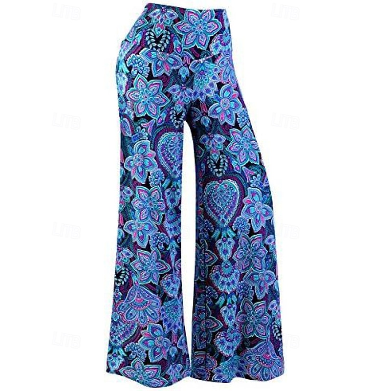 Women's Culottes Wide Leg Chinos Streetwear Casual Full Length Medium Waist Graphic Elastic Waist Printing Comfortable Micro-elastic Outdoor Vacation Daily Navy Black Royal Blue Blue Fall Winter3
