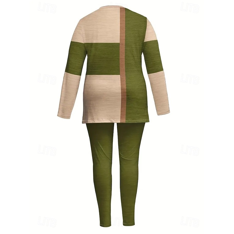 Women's Elegant Vacation Fashion Pants Sets Long Sleeve Round Neck Graphic Geometric Print Casual Daily Casual Daily Black Green Gray Spring Regular Fit3