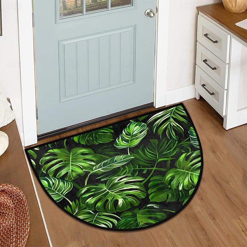 Half Round Crystal Velvet Rug For Entryway Simple Nordic Style Record Design Floor Mat Non Slip Stain Resistant Durable Absorbent Bathroom Doorway Decorative Carpet3