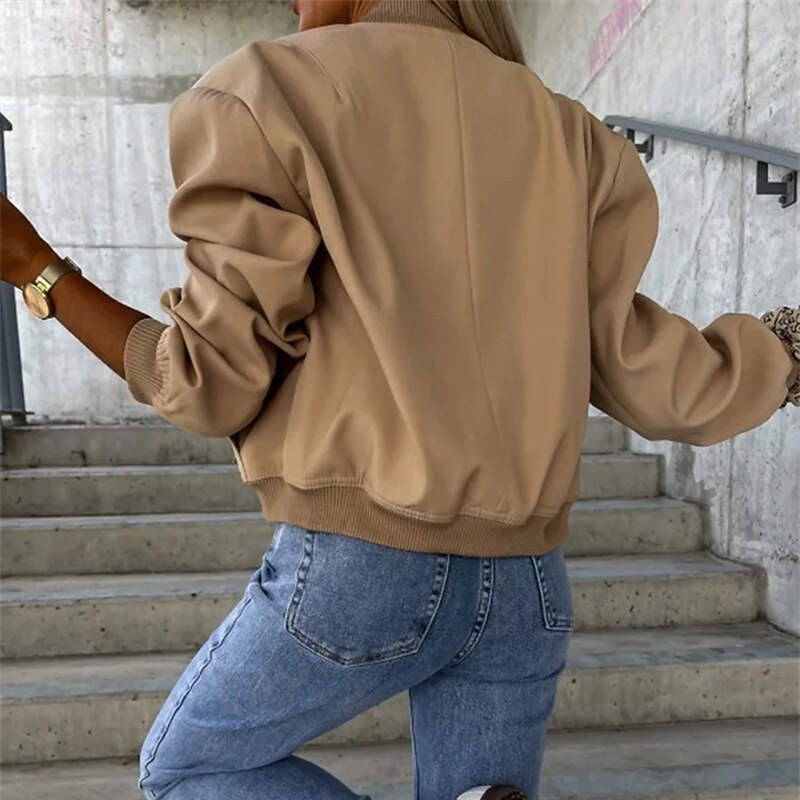 Women's Casual Jacket Warm Comfortable Zipper Pocket Fashion Outdoor Plain Going out Weekend Zipper Regular Stand Collar Regular Fit Long Sleeve Outerwear Black Green Khaki Fall Winter4