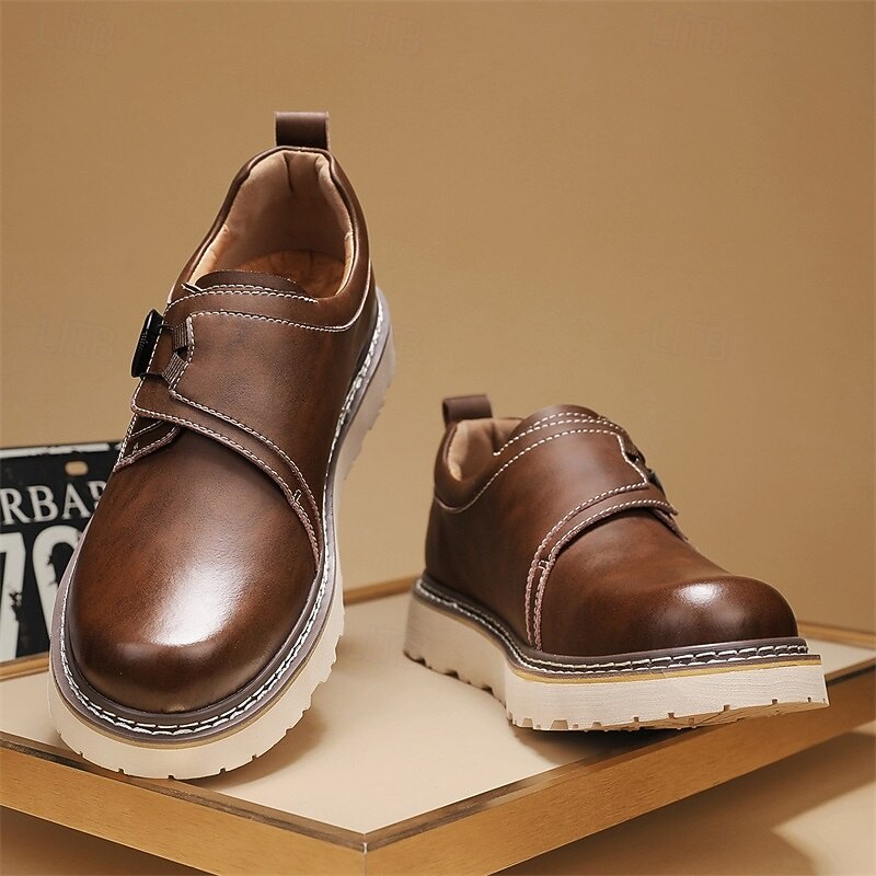 Men's Brown Casual Work Shoes – Durable Non-Slip Sole, Easy Twist Lock Closure, Comfortable Low-Top Design for Daily Wear, Office, and Outdoor Activities3