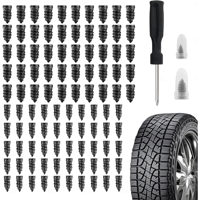 100 Pcs Tire Repair Rubber Nail, Tire Repair Rubber Screws Black, Tire Screw Plug, Fast Tool Self-Service Tire Repair Nail for Car Motorcycle Tire, Essential Car Accessories Tires Repairs Screws