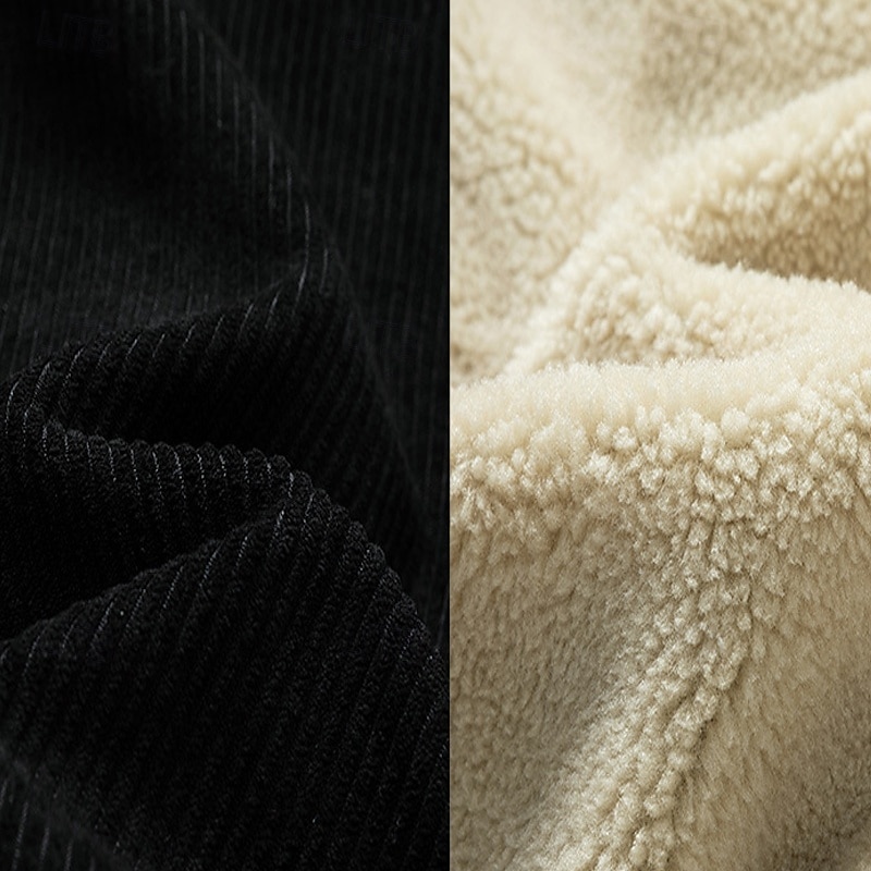 Men's Winter Jacket Corduroy Jacket Fleece Jacket Cargo Jacket Vacation Daily Thermal Warm Pocket Fleece Winter Plain Fashion Streetwear Lapel Regular Black Brown Coffee Jacket4