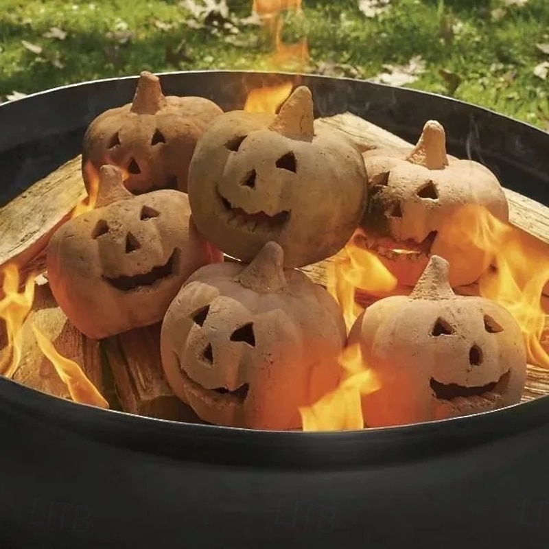 1pc Halloween Ceramic Fireproof Fire Pit Pumpkin, Burning Jack-O'-Lantern Head Figurine for Fireplace or Fire Bowl, Scary Halloween Party Prop and Spooky Indoor Outdoor Decor
