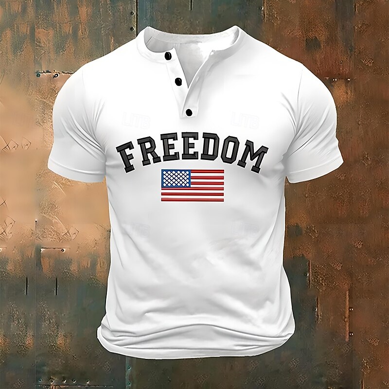 Men's Letter American Flag Short Sleeve Shirt T shirt Tee Tee Top Short Sleeve T shirt 3D Print Henley Shirt Fashion Designer Casual Vacation Daily Holiday White Khaki All Seasons Clothing Apparel S2
