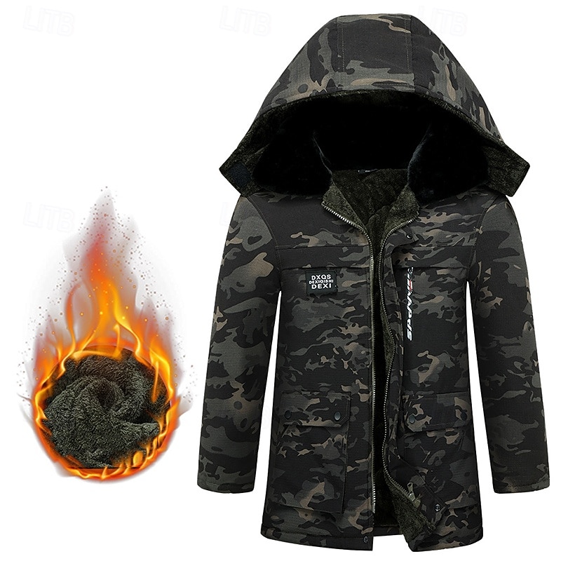 Men's Hiking Jacket Fleece Jacket Puffer Jacket Thermal Set Winter Outdoor Camo Thermal Warm Top Black Green3