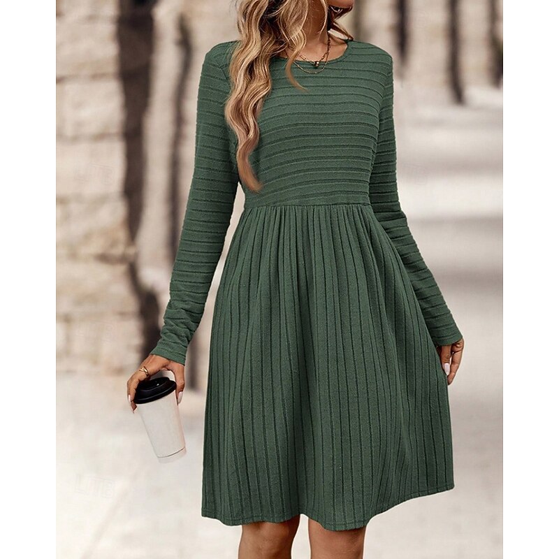 Women's Mini Dress Casual Dress Modern Outdoor Vacation Daily Regular Fit Plain Long Sleeve Crew Neck Black Navy Blue Dark Green Orange Spring Fall3