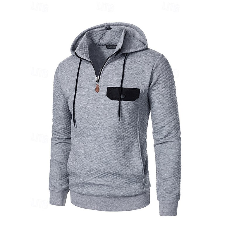 Men's Hoodie Quarter Zip Hoodie Black Wine Navy Blue Light Grey Dark Gray Hooded Plain Jacquard Zipper Sports & Outdoor Daily Holiday Polyester Streetwear Basic Casual Spring Fall Clothing Apparel3