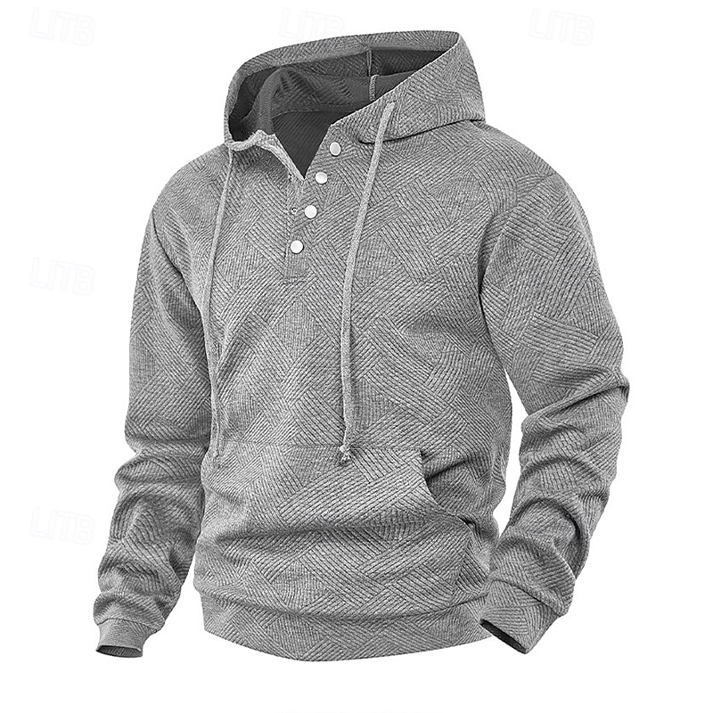 Men's Jacquard Hoodie Pullover Hoodie Sweatshirt Button Up Hoodie Apricot Black White Navy Blue Gray Hooded Plain Patchwork Color Block Textured Sports & Outdoor Casual Daily Streetwear Cool