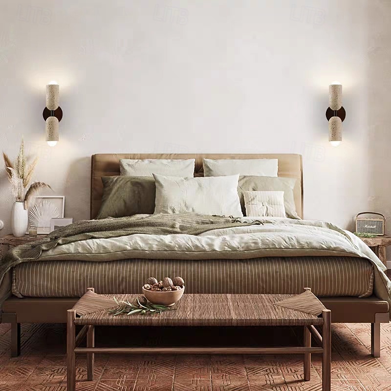 LED Wall Light Stone Wall Light with Wood Cylinder Enclosure Up & Down Light4