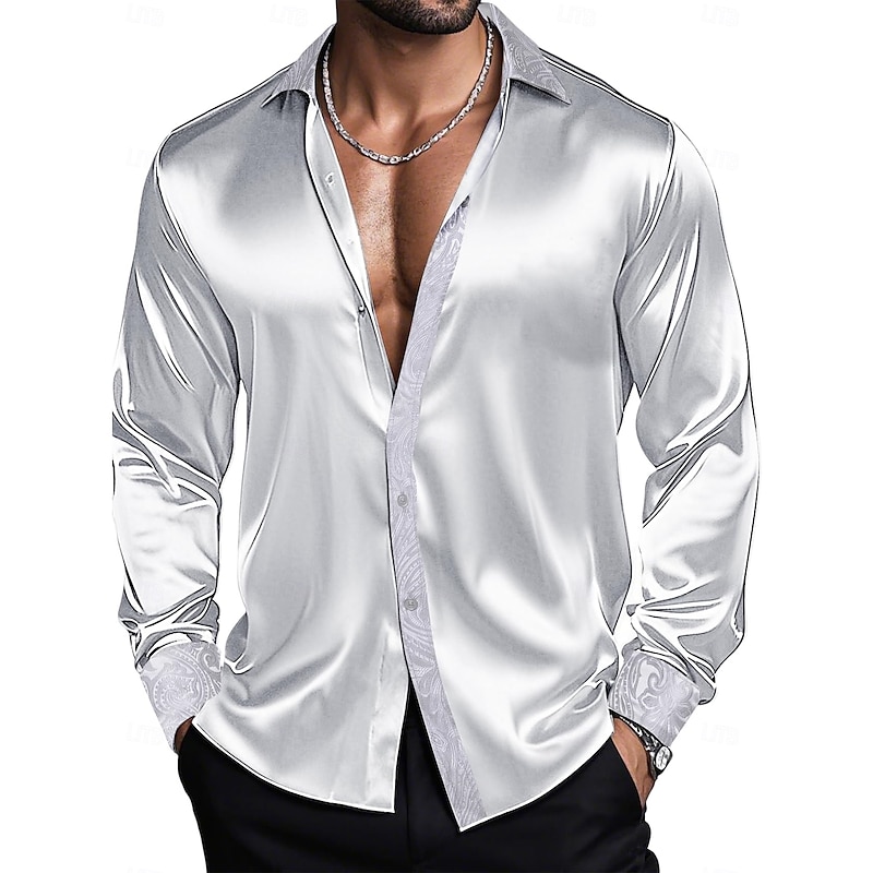 Men's Shirt Satin Shirt Dress Shirt Casual Shirt Button Up Shirt Prom Shirt Plain Performance Anniversary White Wine Red Royal Blue Long Sleeve Lapel All Seasons Clothing Apparel2