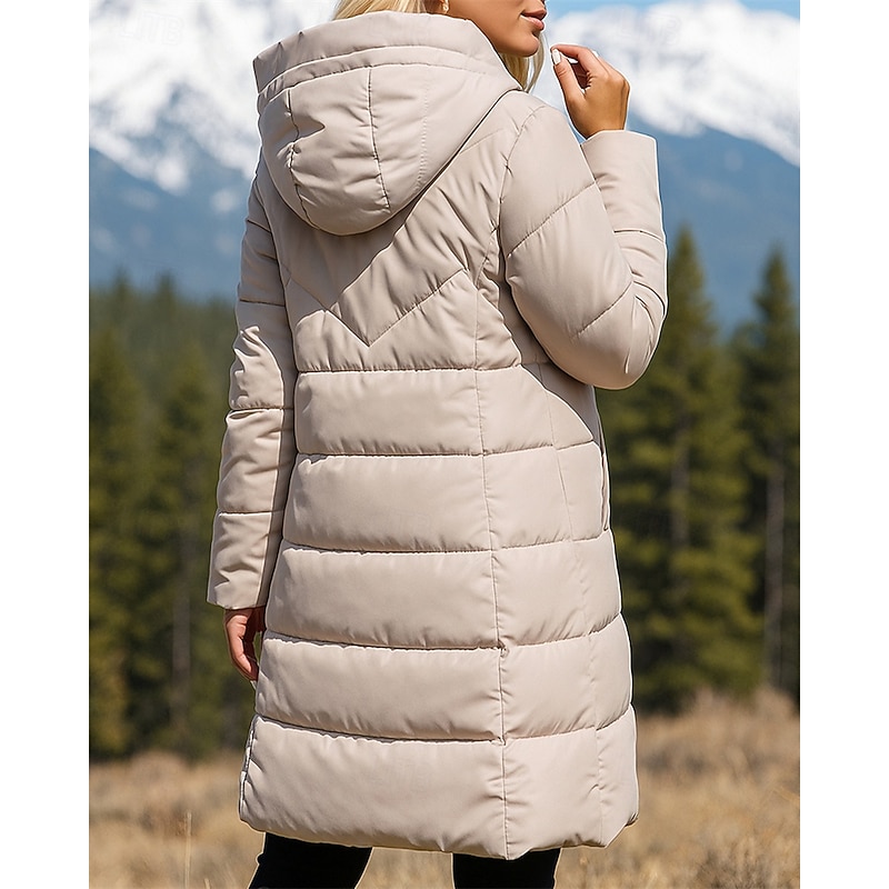 Women's Hiking Jacket Thermal Jacket Mid-length Puffer Jacket Winter Outdoor Thermal Warm Top Black Red Khaki2