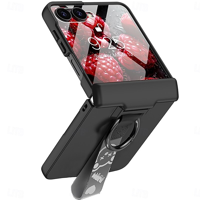 Phone Case For Samsung Galaxy Z Flip 7 Z Flip 6 Z Flip 5 Back Cover with Screen Protector Support Wireless Charging with Wrist Strap Retro PC3