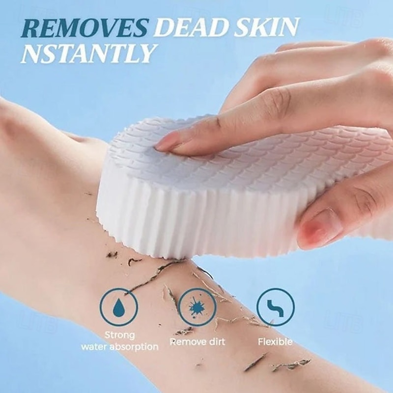 4 Pack Super Soft Exfoliating Bath Sponge – Hypoallergenic 3D Body Scrubber, TPR Material, Manual Deep Cleansing & Skin Smoothing, Pink/Blue/White/Gray3