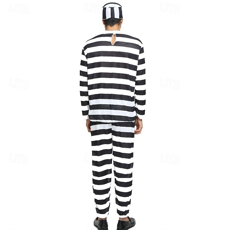 Prisoner Halloween Outfits Fancy Costume Funny Costume Adults' Men's Halloween Carnival Performance Party Easy Halloween Costumes Dress Up4
