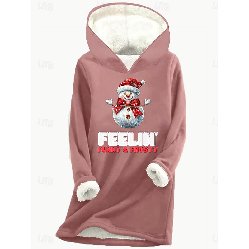 Women's Pullover Hoodie Sweatshirt Snowman Christmas Tree Christmas Warm Fuzzy Festival Long Sleeve Crew Neck Long Tops Casual Sports Print Pink Blue Gray Fall Winter3