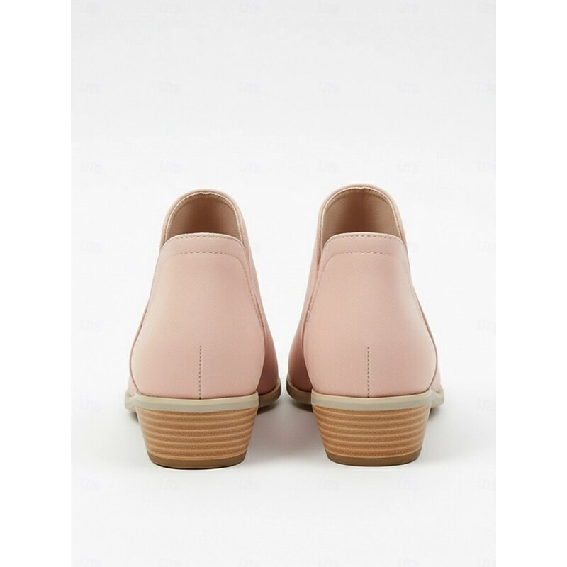 Women's Pink Faux Leather Low Heel Ankle Boots - Western Style Slip-On Booties for Casual and Everyday Wear4