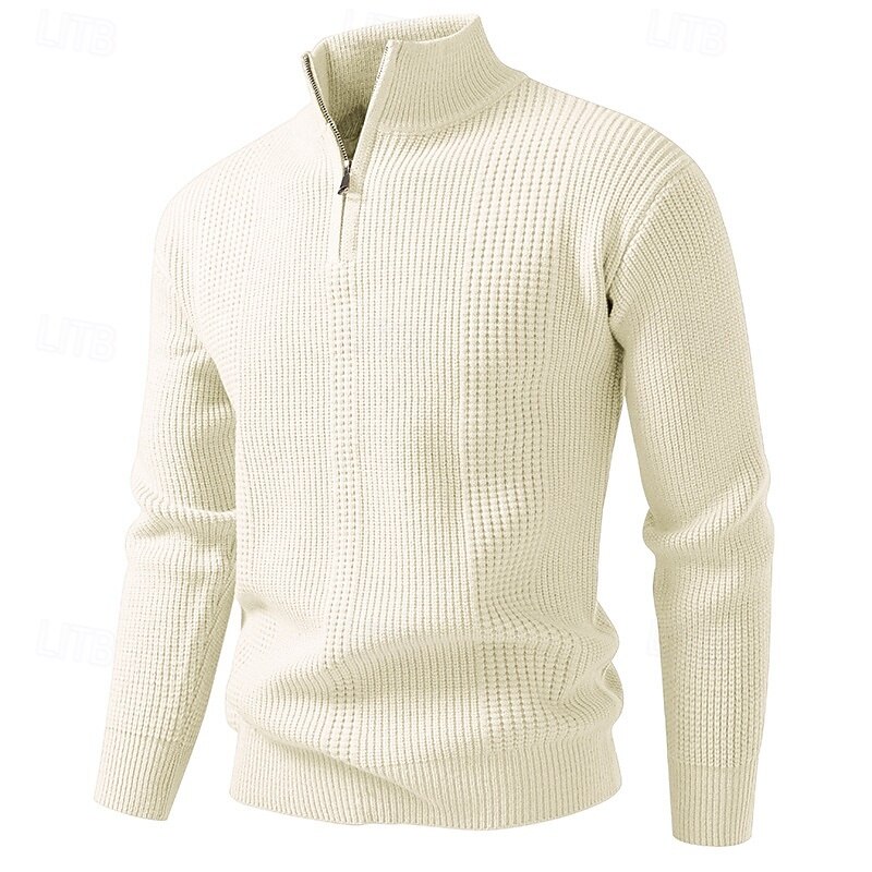 Men's Sweater Pullover Ribbed Knit Regular Tops Knitted Plain High Neck Vacation Fashion Business Casual Clothing Apparel Spring &  Fall Black Red M L XL2
