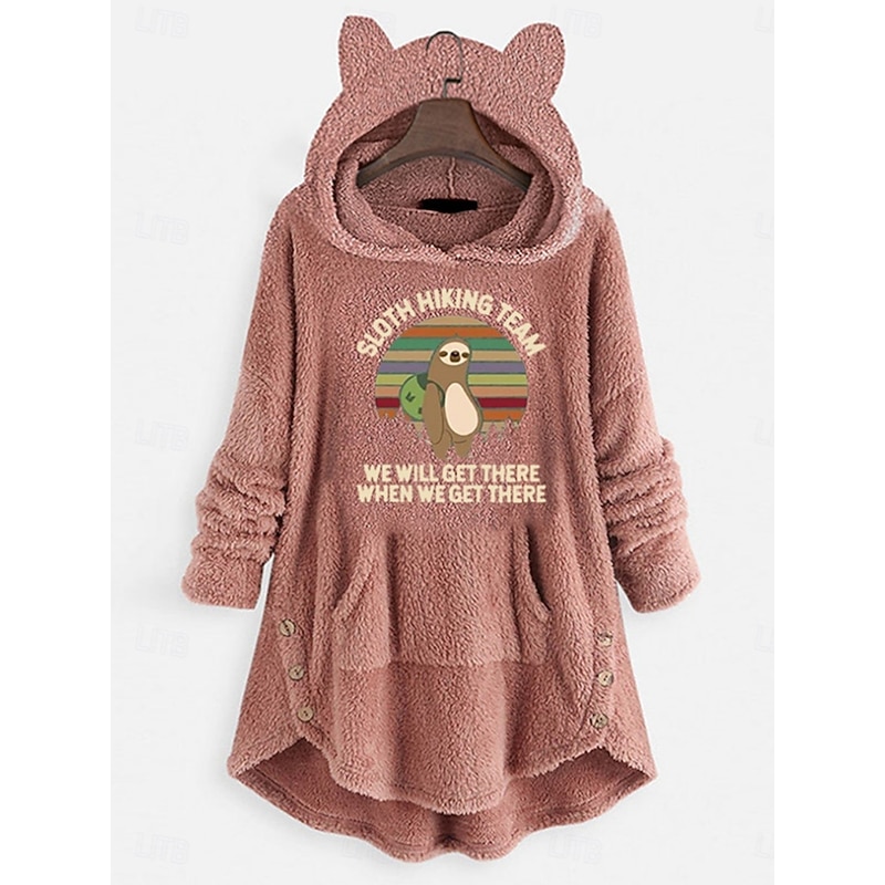 Women's Pullover Hoodie Sweatshirt Cat Casual Long Sleeve Hooded Long Tops Street Dailywear Pink Wine Gray Fall Winter2