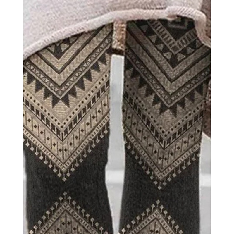 Women's Pants Trousers Leggings Cozy Leggings Ethnic Style Casual Full Length High Waist Geometic Elastic Waist Print Breathability Comfortable Stretchy Vacation Street Daily Wear Coffee Summer2