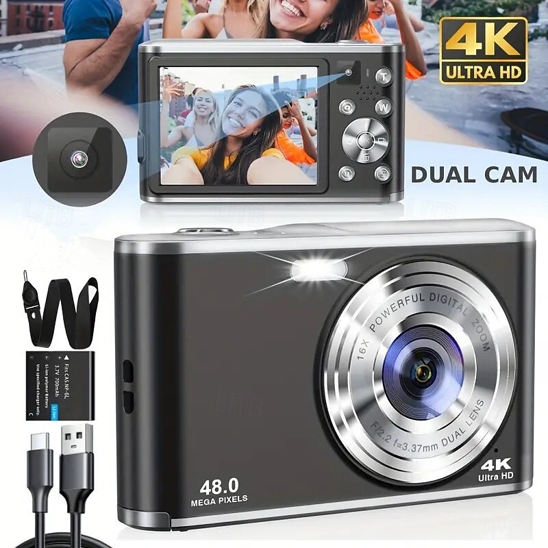 HD 4K dual-lens selfie digital camera portable for home travel photography and video recording beauty mini camera2