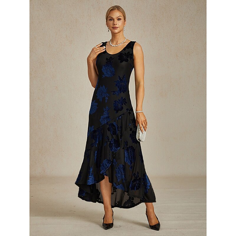 Women's Maxi Dress Sheath Dress Trumpet Mermaid Dress A Line Dress Bodycon Dress Elegant Formal Cocktail Party Wedding Guest Evening Party Regular Fit Floral Sleeveless Crew Neck Navy Blue Fall Winter