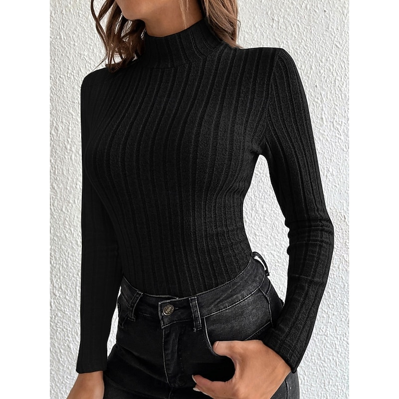 Women's Blouse Solid Color Stylish Casual Long Sleeve High Neck Regular Tops Daily Ruched Black Sky Blue Dusty Blue Khaki Gray Spring Fall Winter4