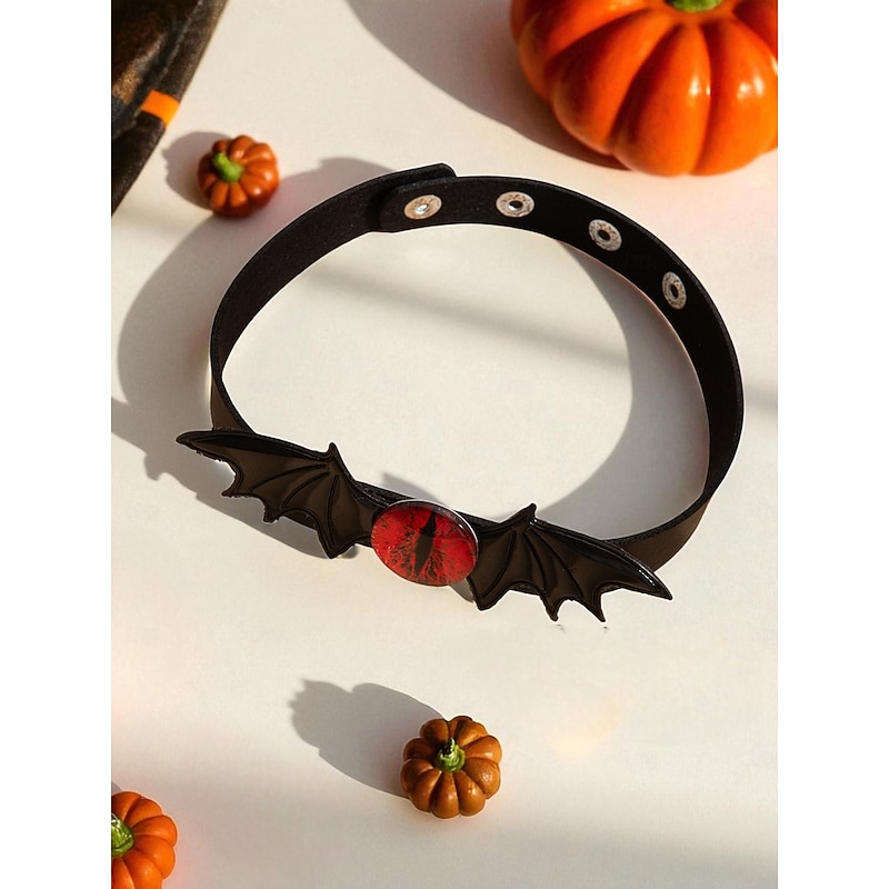 Women's Gothic Bat Choker Necklace - Purple Leather with Cat Eye Charm for Halloween Costume Party and Dark Fashion3
