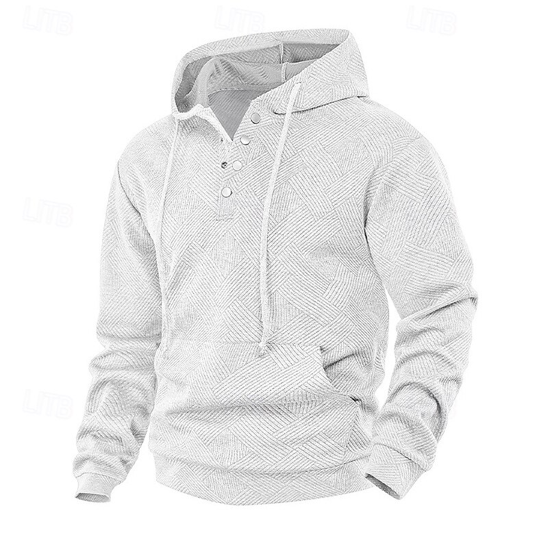 Men's Jacquard Hoodie Pullover Hoodie Sweatshirt Button Up Hoodie Apricot Black White Navy Blue Gray Hooded Plain Patchwork Color Block Textured Sports & Outdoor Casual Daily Streetwear Cool2