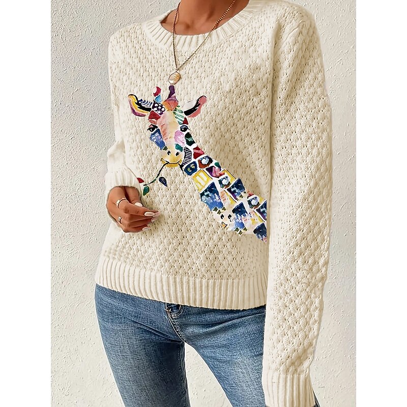 Women's Pullover Elegant Vintage Streetwear Graphic Animal Chunky Crew Neck Knitted Textured Long Sleeve Regular Tops Knit Formal Outdoor Home Pink Blue Fall Winter