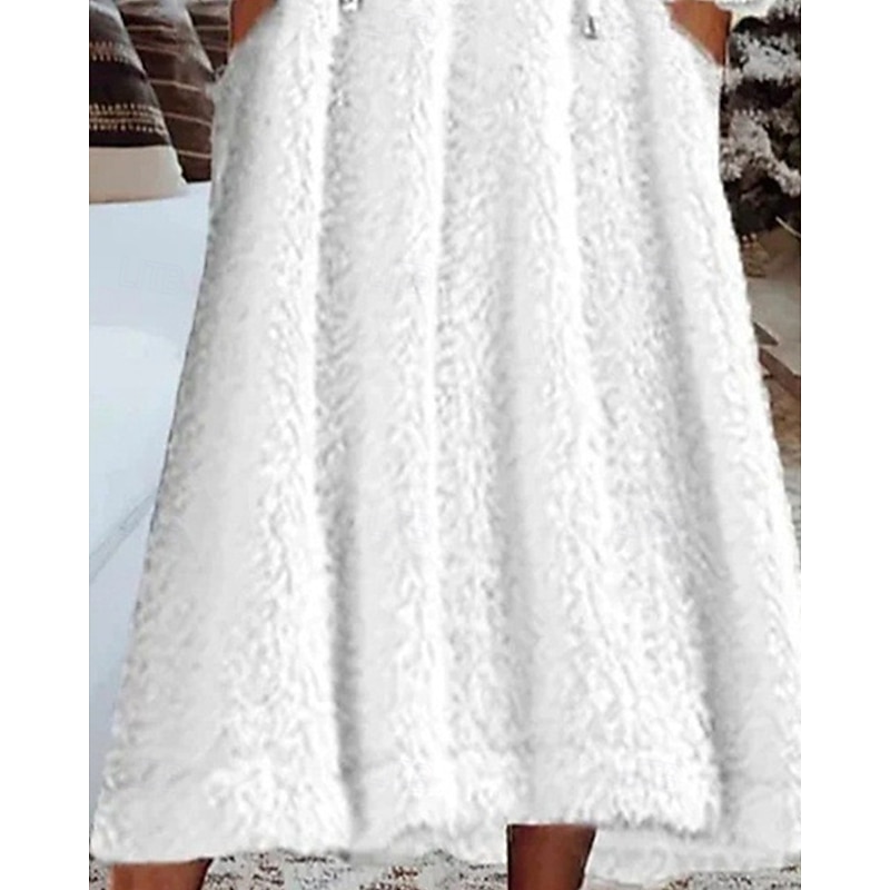 Women's Midi Dress Casual Dress Winter Dress Fashion Modern Daily Weekend Regular Fit Plain Long Sleeve Hooded White Winter Autumn3