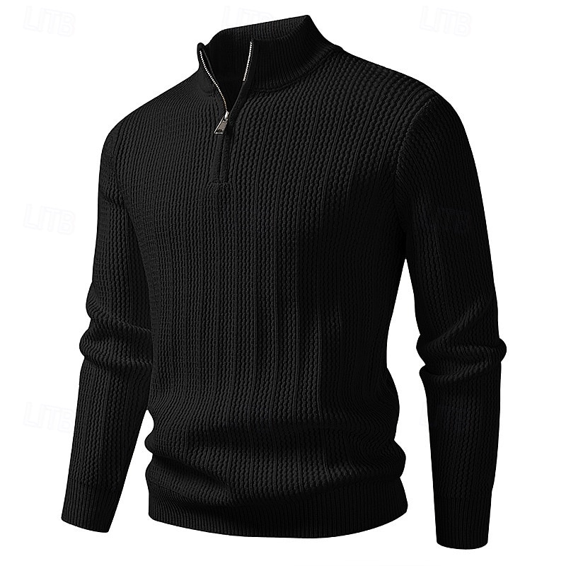 Men's Pullover Sweater Jumper Quarter Zip Sweaters Knit Sweater Ribbed Knit Regular Tops Knitted Plain Half Zip Fashion Casual Vacation Daily Wear Clothing Apparel Fall Winter Black Brown M L XL2
