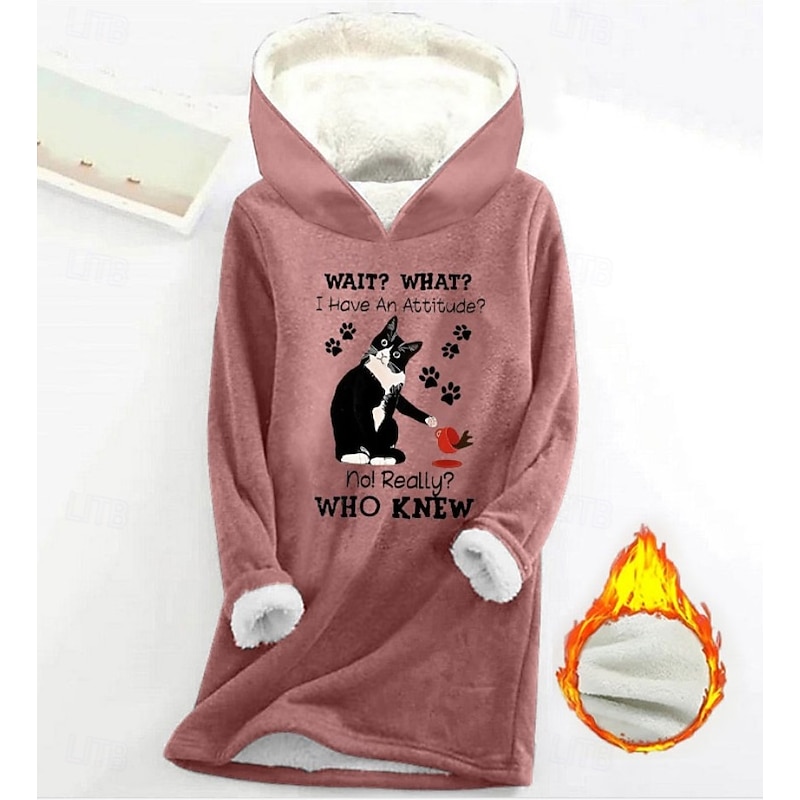 Women's Pullover Hoodie Sweatshirt Graphic Animal Letter Warm Casual Fuzzy Long Sleeve Hooded Regular Tops Casual Sports Print Pink Blue Gray Fall Winter