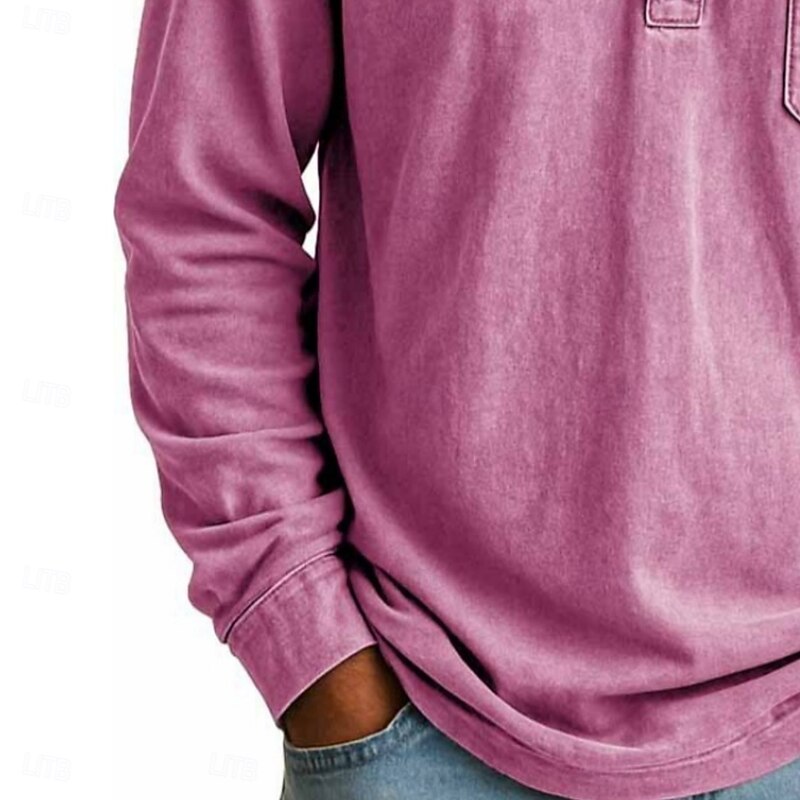 Men's Henley Shirt T shirt Tee Long Sleeve Vintage Retro Vintage Casual Vintage Style Henley Casual Spring Fall All Seasons Black Pink Gray Henley T-Shirt4