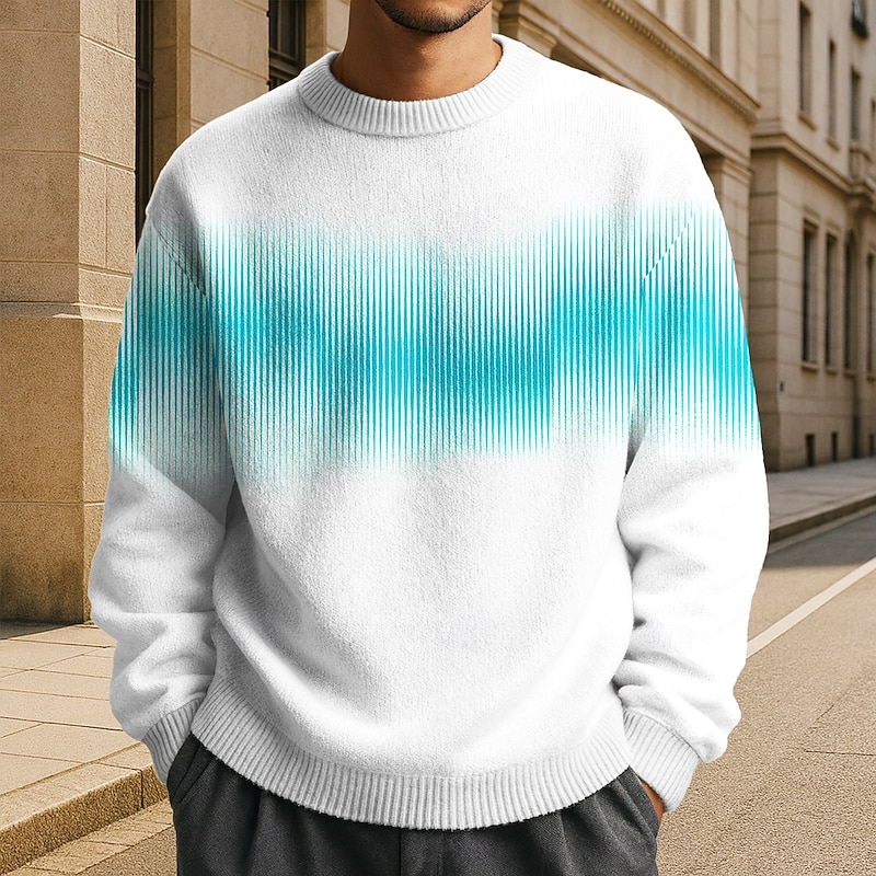 Men's Color Block Abstract Pullover Sweater Jumper Knitwear Crewneck Casual Vacation Daily 3D Print Knitting Keep Warm Long Sleeve Spring Fall Winter Black Blue Green