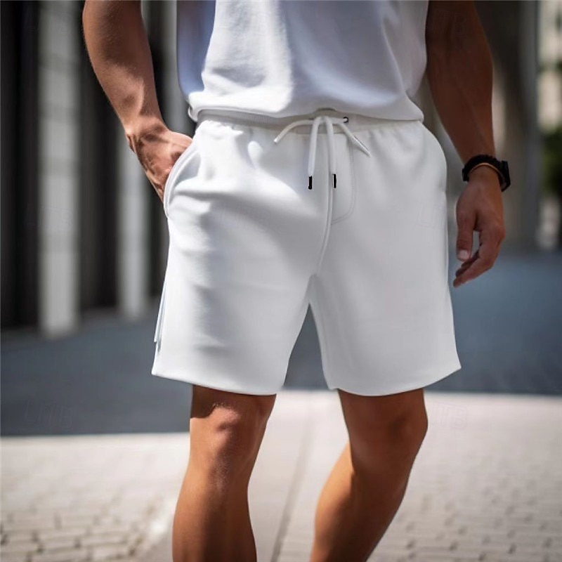 Men's Active Sweat Shorts Shorts Summer Shorts Drawstring Elastic Waist Straight Leg Plain Comfort Breathable Short Casual Daily Holiday Sports Fashion White Army Green