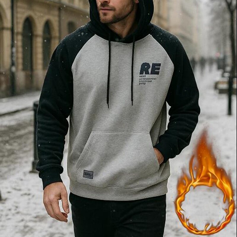 Men's Lounge Hoodie Fleece Sweatshirt Long Sleeve Top Athleisure Color Block Gym Outdoor Running Sportswear Activewear Black Green Coffee